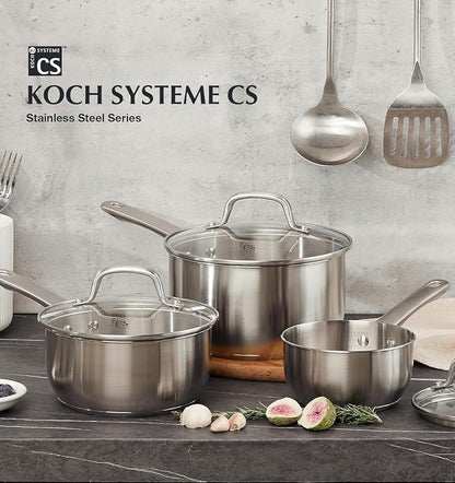 KOCH SYSTEME CS Stainless Steel Saucepan 1 Quart, 18/10 Stainless Steel Saucepan with Lid, Premium Steel Sauce Pan, Indutcion Sauce Pan with Lid, Small Cooking Pot, Oven Safe
