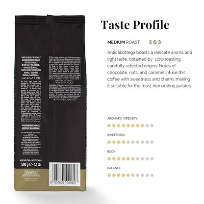Caffe Vergnano Antica Bottega Whole Bean Coffee 1.1 lb Bag - Medium Roast Arabica Espresso Beans, Italian Coffee Chocolate Caramel Nut Notes - For Coffee Maker, French Press Espresso Maker, Moka Pot