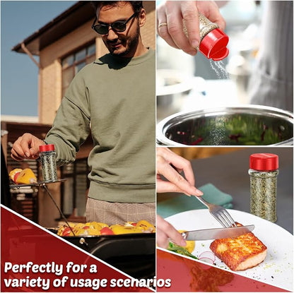 Eccliy 36 Pack 3 oz Clear Plastic Spice Jars with Label and Shaker Lids Empty Spice Bottles Seasoning Containers Seasoning Jars Shaker Condiment Pots for Pepper Herbs Powders(Red)