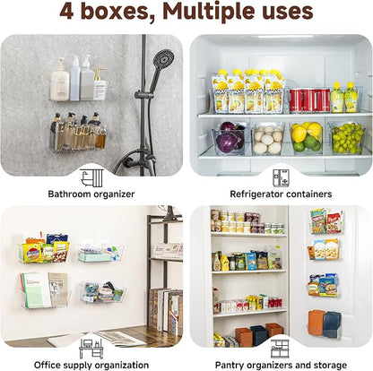 4-Pack Large Cabinet Door Organizer, 11.4" Adhesive Wall Mounted Pantry Organizers and Storage, Space Saving, Drain Bottom, No drill, Clea Storage Caddy Baskets for Kitchen, Bathroom, Under Sink