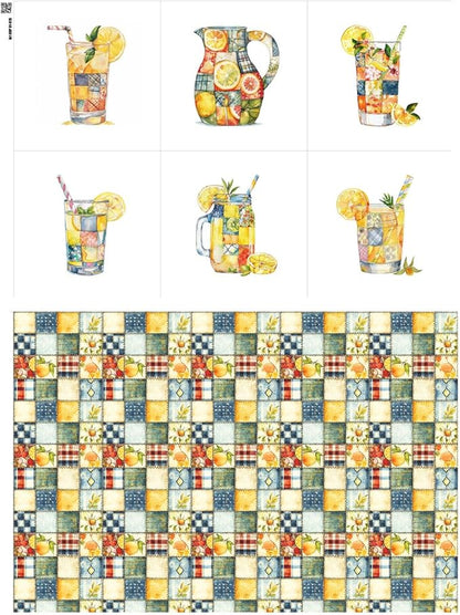Summer Lemon Patchwork Cotton Fabric Panel – Six 10×10 inch Designs + Bonus 29.5×19.6 inch Patchwork Sheet, 100% Turkish Cotton 140 GSM