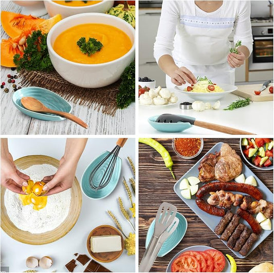Hasense Spoon Rest for Stove Top, Porcelain Spoon Rest for Kitchen Counter, Heat-Resistant Cooking Ladle Holder for Counter, Ceramic Spoon Holder Utensil Rest for Spatula and Tongs, Teal