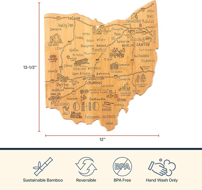 Totally Bamboo Destination Ohio State Shaped Cutting Board