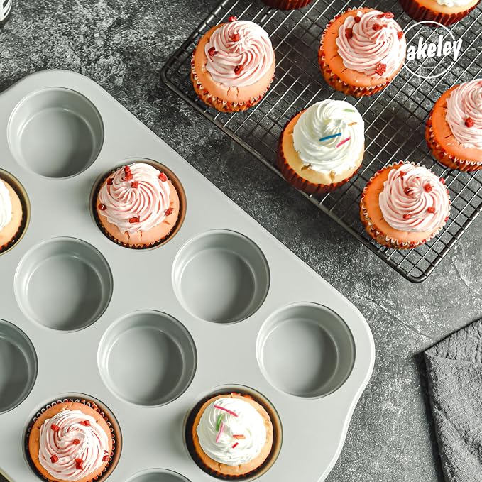 12-Cavity Muffin Pan, Nonstick Ceramic Cupcake Pan, Heavy-Duty 0.6mm Carbon Steel, Easy-Release Bakeware for Home Bakers & Holiday Treats, Grey