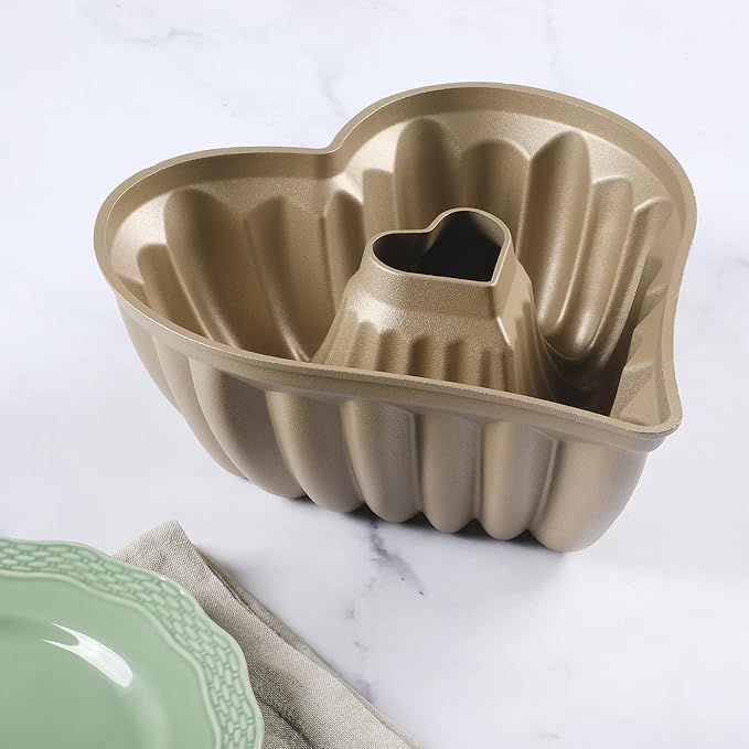 Martha Stewart Dunelle 10.75" Heart‑Shaped Cake Mold — Cast Aluminum Nonstick Fluted Cake Pan — Easy Release, Oven‑Safe to 450°F