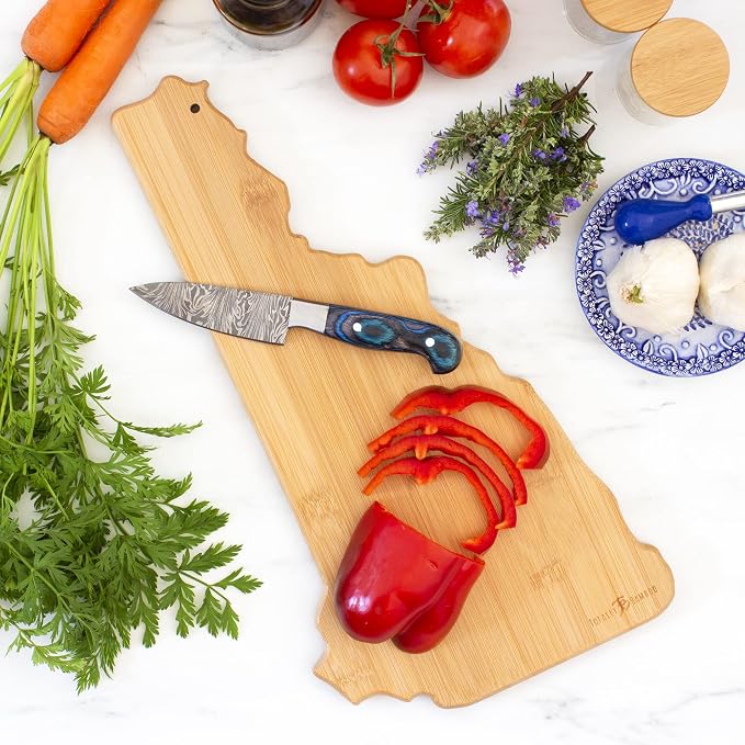 Totally Bamboo Destination New Hampshire State Shaped Serving and Cutting Board, Includes Hang Tie for Wall Display