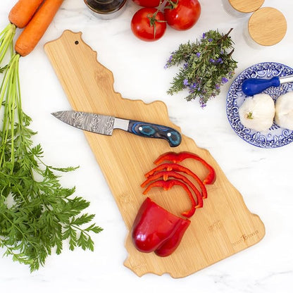 Totally Bamboo Destination New Hampshire State Shaped Serving and Cutting Board, Includes Hang Tie for Wall Display