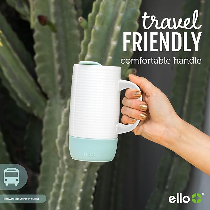Ello Jane 18oz Ceramic Travel Mug with Handle, Splash-Resistant Slider Lid and Built-in Coaster, Perfect for Coffee and Tea, BPA Free, Dishwasher Safe, Holiday Gift Her Him, Gray (Pack of 12)