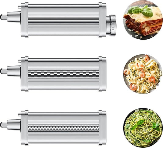 Cofun 3PCS Pasta Attachment for KitchenAid Stand Mixer, 8 Thickness Settings Stainless Steel Pasta Maker with Sheet Roller, Spaghetti & Fettuccine Cutter, Pasta Maker for Kitchenaid Mixer Attachments