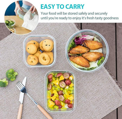 Bayco Glass Food Storage Containers with Lids, [24 Piece] Glass Meal Prep Containers, Airtight Bento Boxes, Leak Proof (12 lids & 12 Containers) - Green