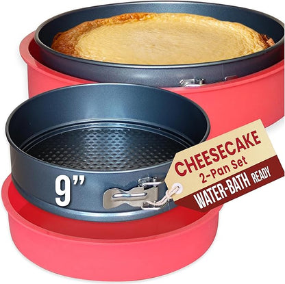 Springform Pan 9 Inch NONSTICK - Cheesecake Pan with Silicone Sleeve – NO LEAKS in Water Bath - No Foil Wrap Needed - Easy Cake Release – Sturdy Build - Heavy-Gauge Carbon Steel 0.4 mm