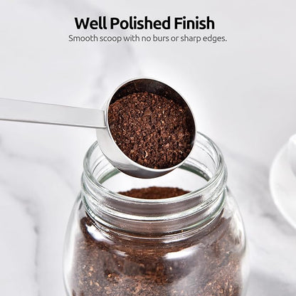 U-Taste Coffee Scoop 2 Tablespoon: 18/8 Stainless Steel Measuring Scooper for Ground Coffee, Bean, Powder, Espresso, 8.5in Extra Long Handle Metal Meaure Spoon for Canister, Jar (2Tbsp/30ml, Silver)