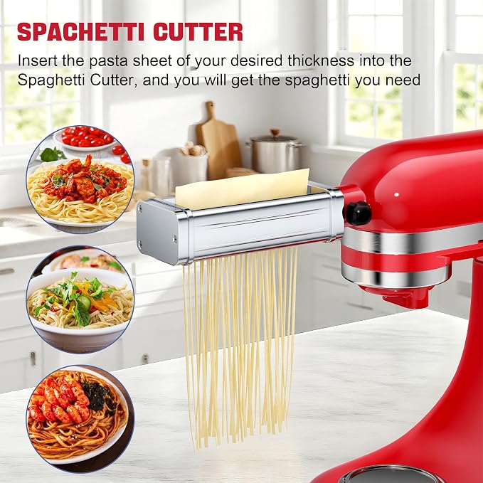 Pasta Maker Attachment for all KitchenAid Stand Mixer, including Spaghetti Cutter