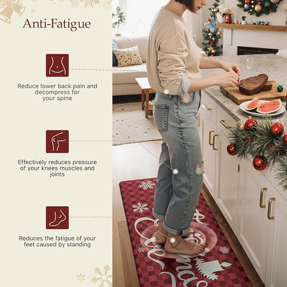 GENIMO Christmas Decorations - Kitchen Mats for Floor, 2PCS Christmas Kitchen Rugs, Cushioned Anti Fatigue Mat for Home Decor, Waterproof Non Slip Standing Mat for Laundry, 17.3"x47"+17.3"x30", Red