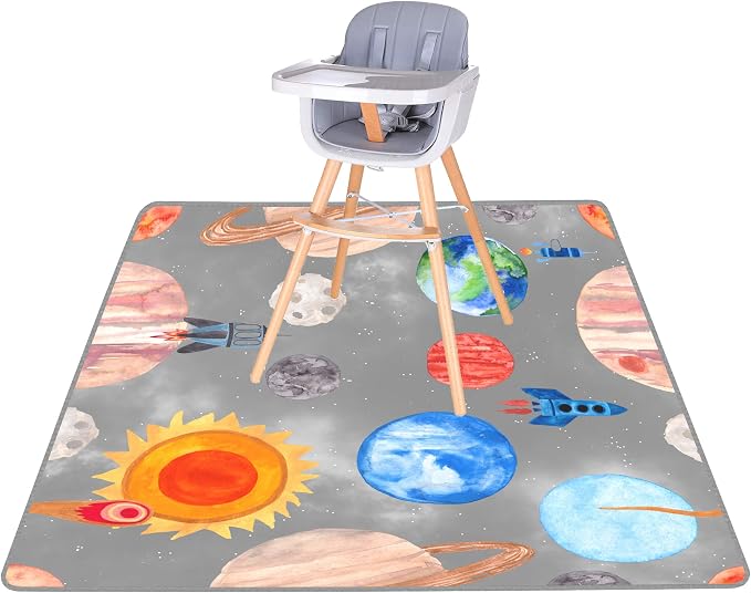 Splat Mat for Baby – Under High Chair Floor Mat Protects Wood, Vinyl and Carpet from Spills – Waterproof 4 Layer Baby Mat with Anti-Skid Backing Deters Bunching and Sliding (51” x 51”)