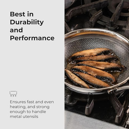 Black Cube Hybrid Cookware Set - 6 Piece Stainless Steel Non Stick, Quick Release Fry Pan Set with Lids - 8", 11", 12.5" Pans - Oven & Dishwasher Safe - Induction Suitable