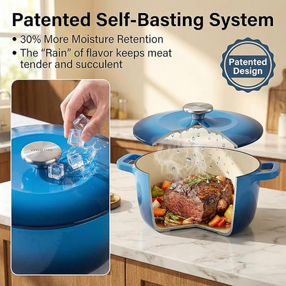 5.5QT Enamel Cast Iron Dutch Oven with Lid,Dual Handles,Versatile Heavy-Duty Non-toxic Cookware for Sourdough Bread Baking,Braising,Stews,Roasting,Oven Safe up to 500°F blue