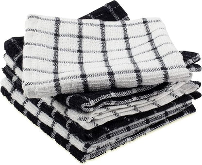 DII Basic Terry Collection Windowpane Dishcloth Set, 12x12, Black, 6 Piece