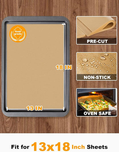 SMARTAKE 200 Pcs Parchment Paper Baking Sheets, 13x18 Inches Non-Stick Precut Baking Parchment, for Baking Grilling Steaming Bread Cup Cake Cookie and More (Unbleached)