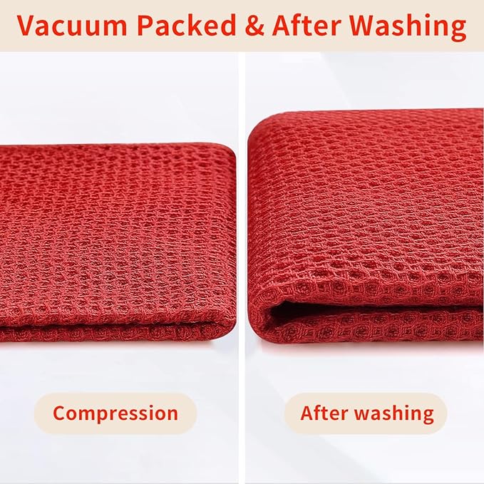 Homaxy 100% Cotton Waffle Weave Kitchen Dish Cloths, Ultra Soft Absorbent Quick Drying Dish Towels, 12 x 12 Inches, 18-Pack, Red