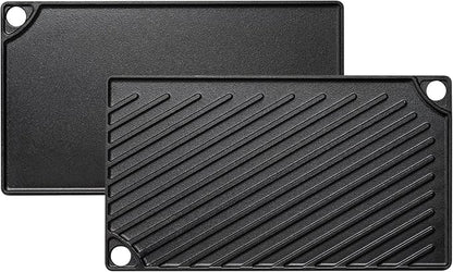 EWFEN Reversible Grill/Griddle, 16.7x9.5'' Pre-Seasoned Cast Iron Griddle Pan, Double Burner Cookware, Rectangular Non-Stick Stovetop Griddle with Handles, Flat Top Plate for Oven, Grill & Campfire