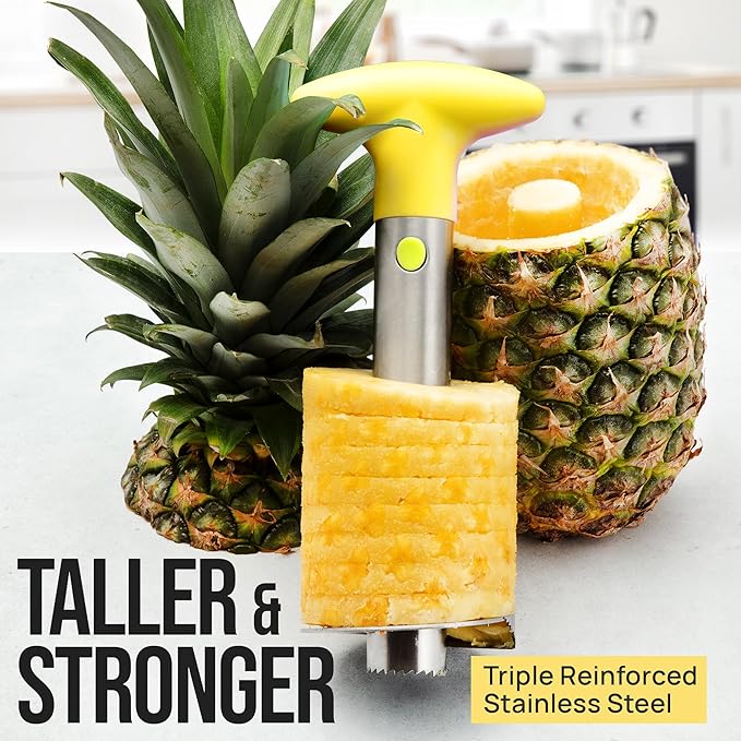 Zulay Kitchen Pineapple Corer and Slicer Tool – Stainless Steel Pineapple Cutter with Eye Remover Tool – Ergonomic Handle & Easy Core Remover – Reinforced Heavy-Duty Blade – Yellow