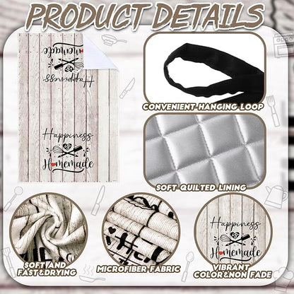 Sratte 6 Pcs Kitchen Decor Accessories Set Farmhouse Towels Pot Holders Oven Mitts Set 2 Dish Towels 2 Potholders 2 Cooking Mittens Oven Glove for Christmas Baking Cooking(White Wood Grain)