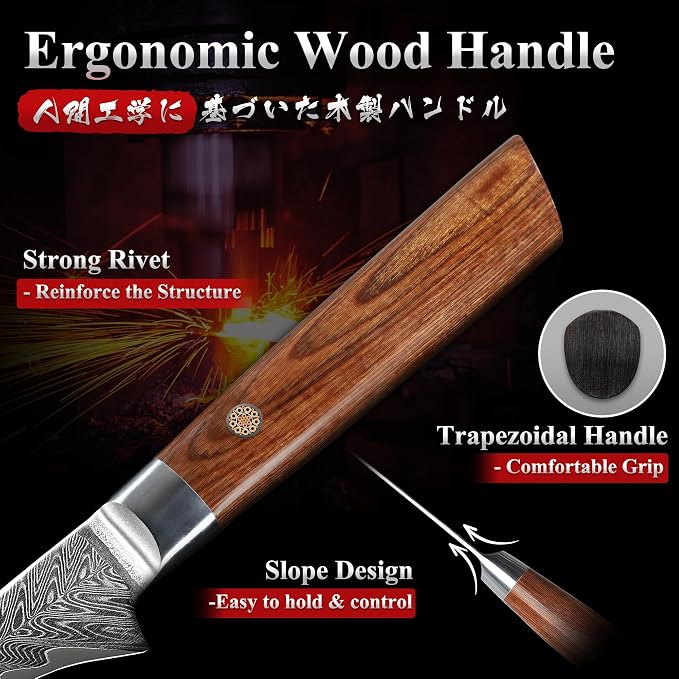 Dragon Creek Damascus Fillet Knife - Japanese Fillet Knife for Fish Vegetable Cutting Birthday Christmas Thanksgiving Gift for Mom or Dad