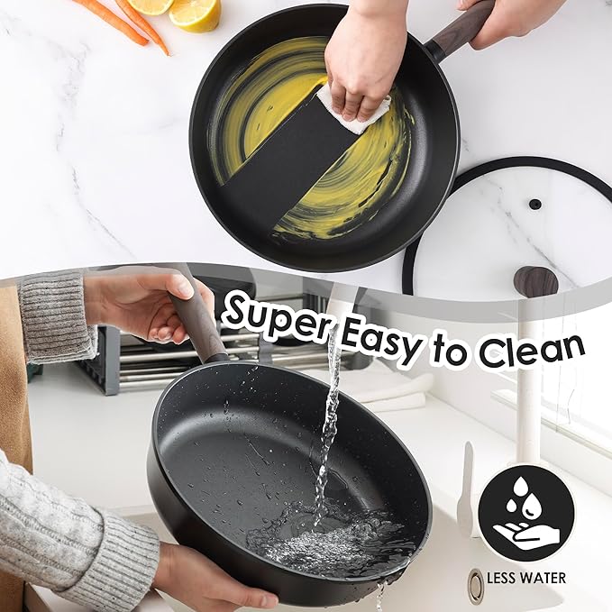 SENSARTE 15Pcs Nonstick Cookware Set Pots and Pans Set Kitchen Cooking Frying Pans with Stay-cool Handle, Dishwasher Safe, Induction Compatible, PFOA/PFOS Free, Black