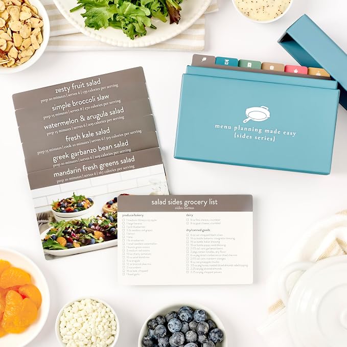 PPP Meal Planner 72 Recipe Cards (Sides Menu - Photo Edition) - Weekly Menu Planner | Sturdy Recipe Box | 12 Reusable Grocery Lists | 5 Blank Recipe Cards | Recipe Card Protector | Recipe Ideas