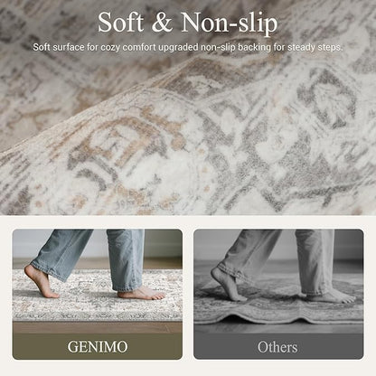 GENIMO Kitchen Rugs Non Slip Washable, 2PCS Kitchen Mats for Floor, Cushioned Standing Mat, Kitchen Runner Rug Floor Mat for Kitchen Decor, Laundry, Sink, Home, 20"x32"+20"x48", Light Taupe Brown