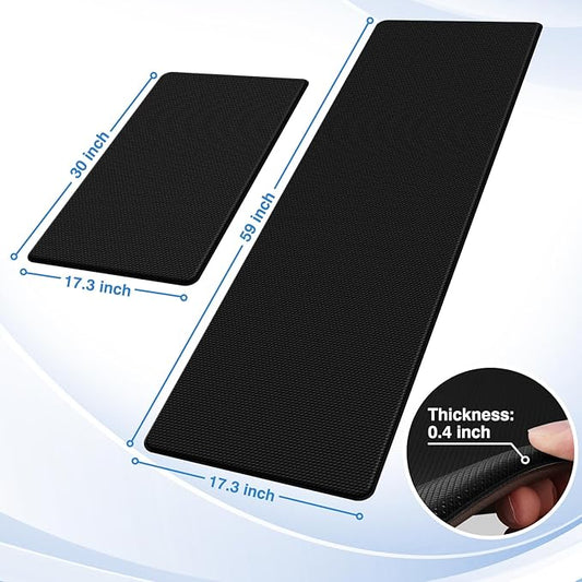 StepRite Kitchen Mats, 2PCS Kitchen Rugs, Cushioned Anti Fatigue Kitchen Mats for Floor, Non-Slip Standing Desk Mat, Waterproof Kitchen Rug Set for Kitchen, Floor, Office, 17.3"x30"+17.3"x59", Black