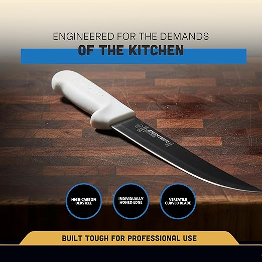 Dexter-Russell 8-inch Breaking Knife | High Carbon Steel Blade | White Polypropylene Handle | Professional-Grade Sani-Safe Series | S132N-8