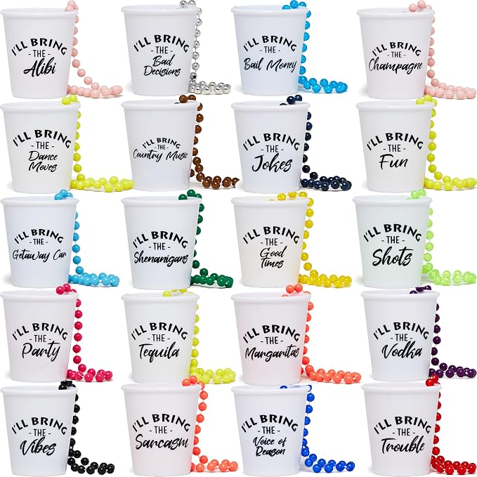 Funky Junque Bundle of Trouble Tequila Shot Glass Necklace 20-Pack Bride Bachelorette Party Favors - 20 Pack: Trouble Bundle