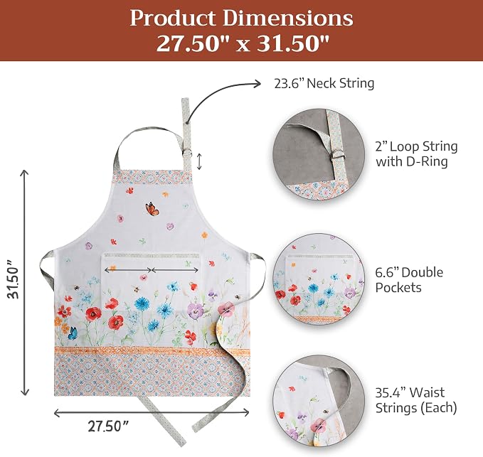 Maison d' Hermine 100% Cotton Apron for women with Pocket Kitchen Chef Apron for Men Cooking Spring Summer