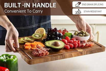 THETCHRY Walnut Cutting Boards for Kitchen, End Grain Wooden Chopping Board with Juice Groove, Charcuterie Butcher Block for Meal Prep & Serving with Gift Box, 16.5" x 11.6" x 0.8"