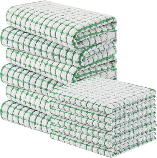 Homaxy Kitchen Towels and Dishcloths Set, 16 x 25 and 12 x 12 Inches, Set of 12 Cotton Terry Kitchen Dish Towels, Super Soft and Absorbent Dish Cloths, Green