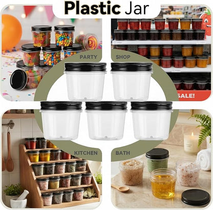 novelinks 4 oz Small Plastic Jars with Lids, 40 Pack Mini Plastic Mason Jars with Lids 4oz, Craft Storage Containers & Canning Jars & Small Spice Jars for Kitchen Organization (40 Pack,Black)