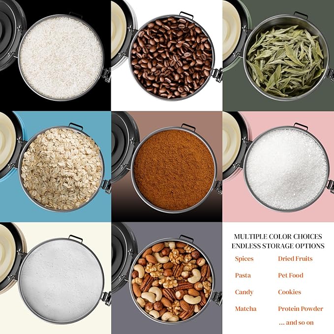 Veken Coffee Sugar Canister with Window, Gifts For Women,Airtight Stainless Steel Kitchen Food Storage Container Gift, Date Tracker & Scoop for Ground, Beans,Tea,Flour,Cereal, 22OZ, Cream
