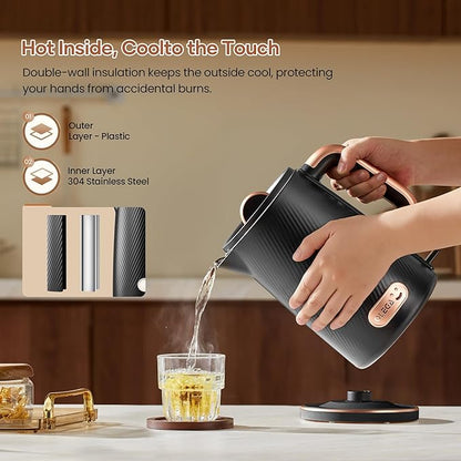 OLEGA Electric Kettle: 1200W Fast Boil Electric Water Kettles, 1.5L Double Wall Stainless Steel Tea Kettle, Auto Shut-Off, BPA-Free Hot Water Boiler Teapot for Coffee & Tea -Black