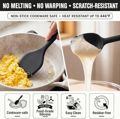 Kitchen Utensils Set,9 PCS Silicone Cooking Utensils Set Spatula Set,Non Toxic Cooking Utensils,Tongs,Spoon,Whisk,Brush,BPA Free Kitchen Gadgets for Non-Stick Cookware,Home Essential(Black-9P)