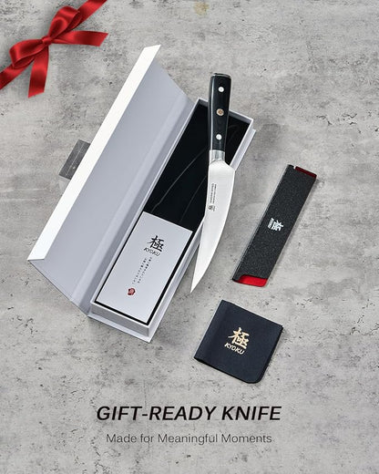 KYOKU 6 in. Japanese Boning Knife, Samurai Series Wide Curved Knife for Boning with Pakkawood Handle, German 1.4116 Stainless Steel Full Tang Meat Deboning, with Protective Sheath & Gift Box