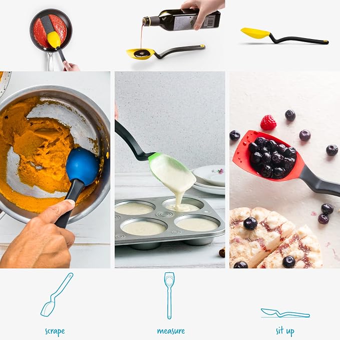 Dreamfarm Supoon Non-Stick Sit-Up Silicone Scraping, Serving, Cooking Spoon Measures 5ml Tsp & 15ml Tbsp - 11" Yellow