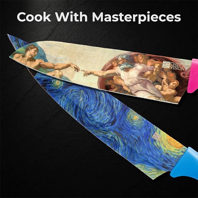 CHEF'S VISION Masterpiece Knife Set - 6-Piece Stainless Steel Cutting Knives Set for Kitchen - Stunning Artistic Designs, Great Gift for Women or Men - Unique Kitchen Knife Set Gift for Art Lovers