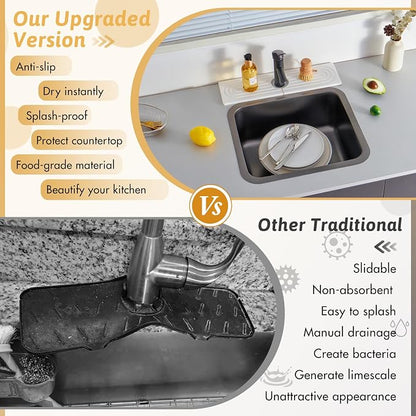 Faucet Mat for Kitchen Sink with Sandpaper, Diatomaceous Earth Faucet Splash Guard, Fast Drying Sink Protector Stone, Water Absorbing Stone Mat for Bathroom Sink Counter, Gift for Mother's Day, White