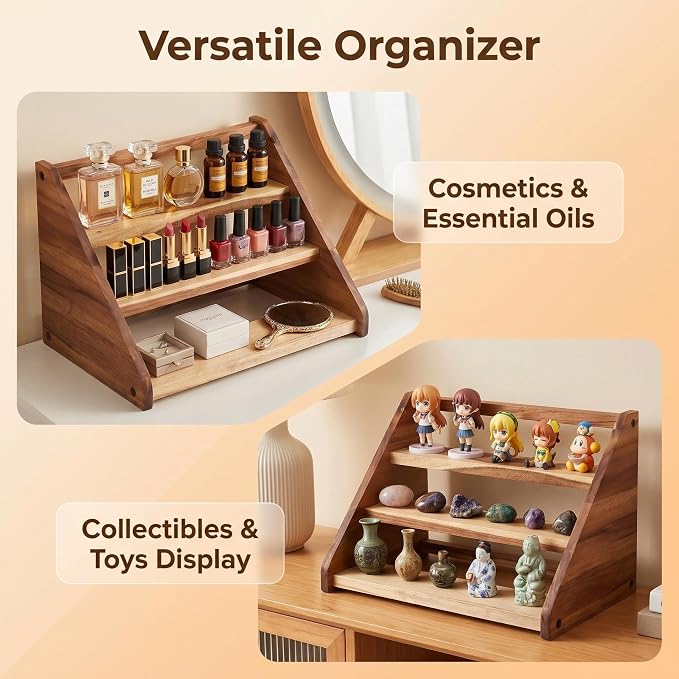 Acacia Wooden Spice Rack Organizer for Cabinet Wood Spice Shelf Organizer for Kitchen Pantry Storage Organizer 3 Tier Countertop