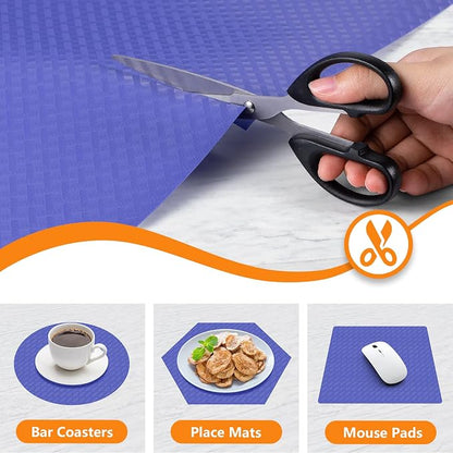 Shelf Liners for Kitchen Cabinets Refrigerator Liners Waterproof Kitchen Cupboard Liner Non Adhesive Drawer Mats EVA Material Fridge Liner for Shelves - Blue 17.5 x 393.7 Inches