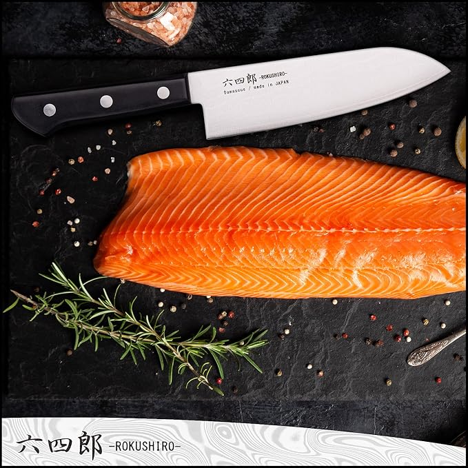 Santoku Knife 6.7-Inch (170mm), 37-Layer VG10 Damascus Hammered Kitchen Chef Knife, High Carbon Stainless Steel Forged Blade