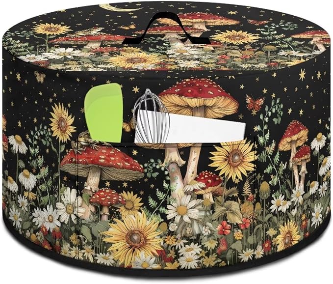 Daisies Mushrooms Slow Cooker Dust Cover Crock for Pot Cover Fits 6-8 qt Oval Slow Cooker Sunflowers Small Appliance Protection Cover Kitchen Accessories Decor