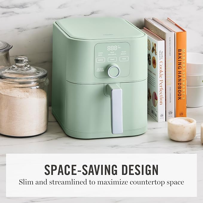 Martha Stewart 6QT Air Fryer, 6-in-1, Bake, Broil, Roast, Air Fry, Dehydrate, Reheat, Ceramic Non-Stick Basket, Crispy Results Fast, 400°F Max Temp, Shake Reminder, Honeydew Green